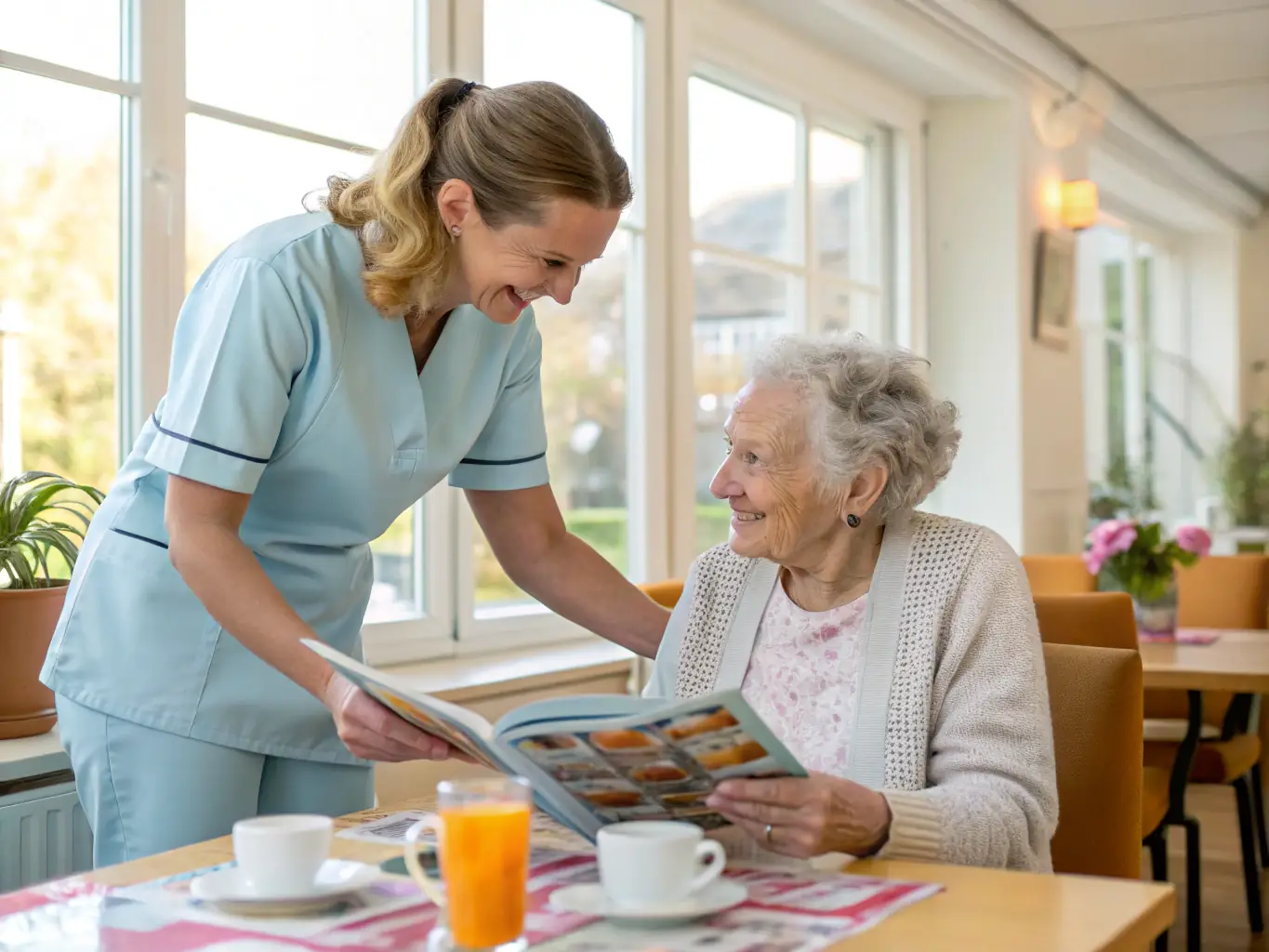 A photograph of ADEF RESIDENCES INTERNATIONAL staff assisting residents with daily living activities, emphasizing the personalized care and support provided.